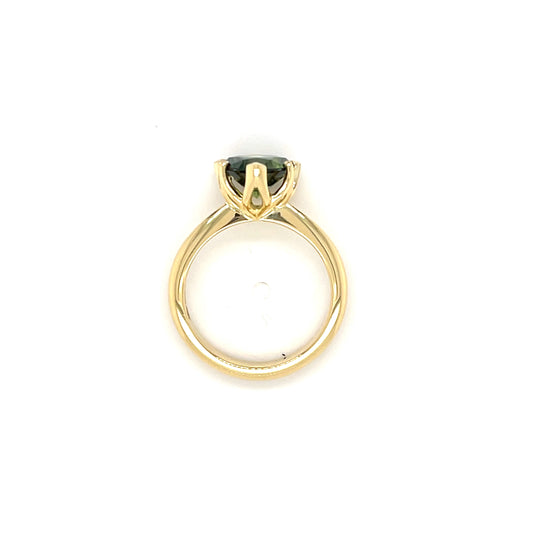 Elegant Gold Ring with an Australian Cushion Trilliant Cut Parti Sapphire