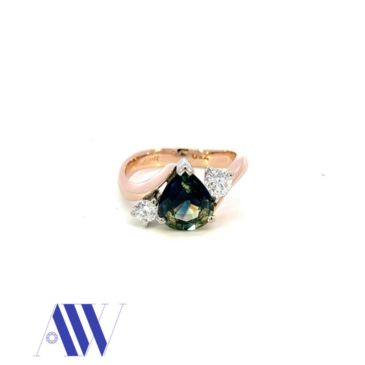 Elegant Pear Shape Parti Sapphire and Diamond Ring