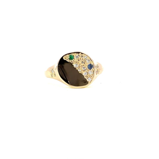 Elegant Gold Diamond and Gemstone Signet Ring