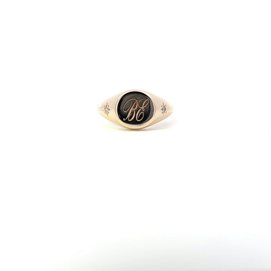 Elegant Diamond & Engraved Signet Ring