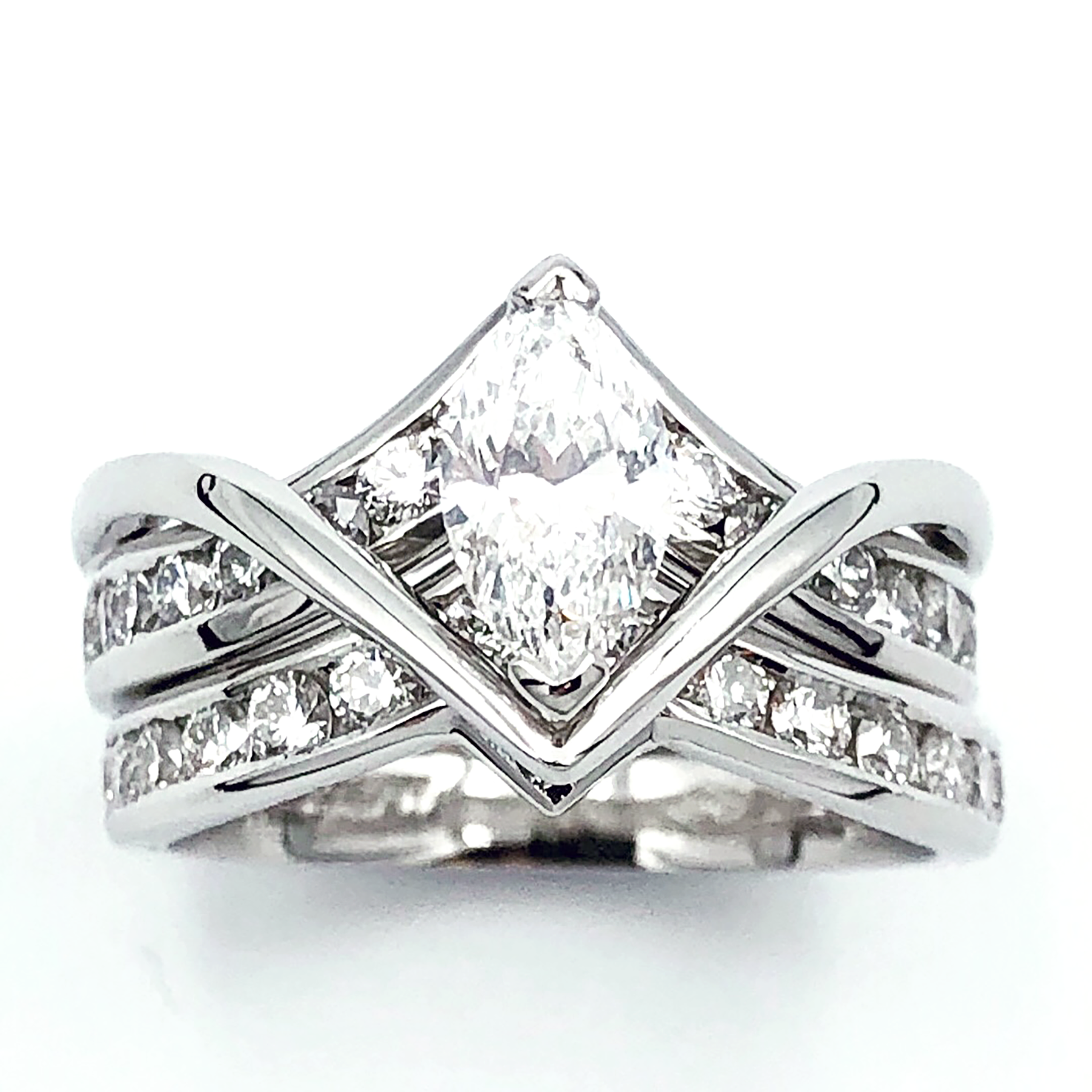 Wedding ring matched to Marquise Diamond Double V Solitaire